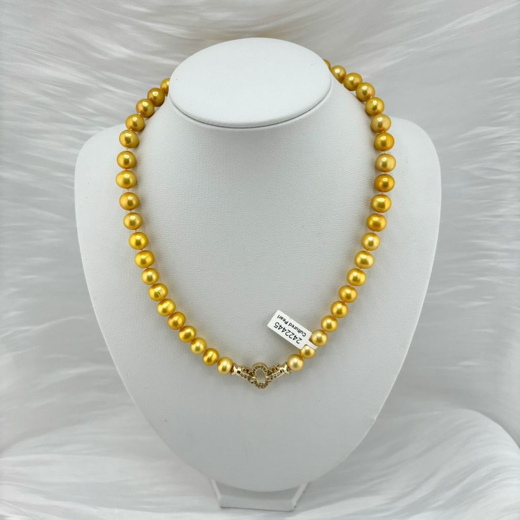 [Kèm Kiểm Định] Vòng Cổ Ngọc Trai Tự Nhiên 10mm Vàng Tròn Đep Grade AAA MADAME HIEN PEARLS CT024