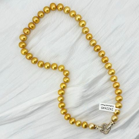 [Kèm Kiểm Định] Vòng Cổ Ngọc Trai Tự Nhiên 10mm Vàng Tròn Đep Grade AAA MADAME HIEN PEARLS CT024