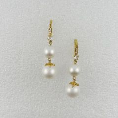 Bông Tai Vàng Thật 10K 3'5 Tua Rua 2 Hạt Ngọc Trai Lớn Nhỏ 8-10mm MADAME HIEN PEARLS V10BTT002