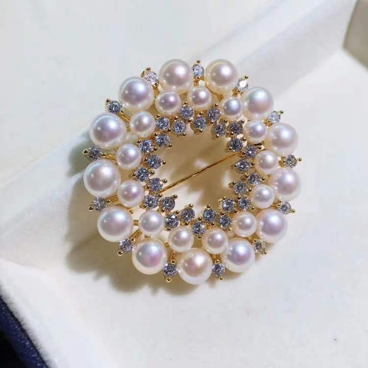 Ghim Trâm Cài Áo Bông Hoa Vòng Tròn Nhiều Lớp Ngọc Trai Tự Nhiên MADAME HIEN PEARLS Cho Nữ PKC047