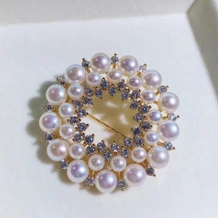 Ghim Trâm Cài Áo Bông Hoa Vòng Tròn Nhiều Lớp Ngọc Trai Tự Nhiên MADAME HIEN PEARLS Cho Nữ PKC047
