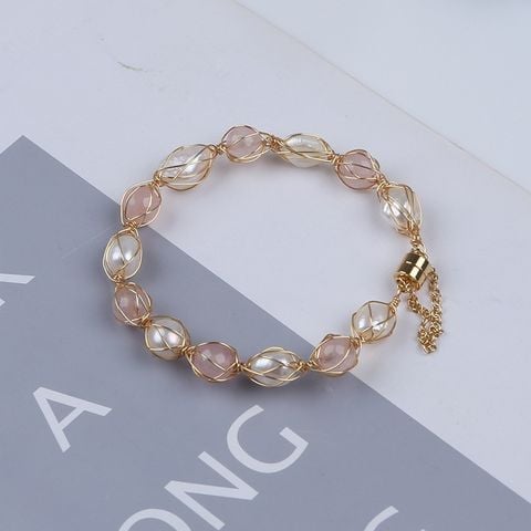 Vòng Đeo Tay Chuỗi Hạt Ngọc Trai Tự Nhiên Phối Cham Dâu Bọc Dây Kim MADAME HIEN PEARLS Cho Nữ VTB072