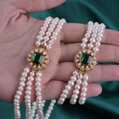 Vòng Tay Ngọc Trai 3 Dây Ngọc Khoá Ngọc Bích Phong Cách Hoàng Gia MADAME HIEN PEARLS Cho Nữ VTT109
