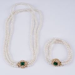 Vòng Tay Ngọc Trai 3 Dây Ngọc Khoá Ngọc Bích Phong Cách Hoàng Gia MADAME HIEN PEARLS Cho Nữ VTT109