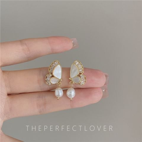 Bông Tai Mặt Bướm Pha Lê Đính Tua Rua Ngọc Trai Giọt Nước Tự Nhiên MADAME HIEN PEARLS Cho Nữ BTG160