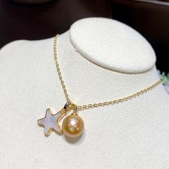 Vòng Cổ Mặt Hạt Ngọc Trai Tự Nhiên Vàng Tròn Edison Đính Ngôi Sao Vỏ Sò MADAME HIEN PEARLS Sang Chảnh MT010
