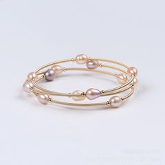 Vòng Đeo Tay Ba Vòng Tròn Đính Ngọc Trai Đa Sắc Kiểu Còng Cứng Đính Ngọc Trai MADAME HIEN PEARLS VTG010