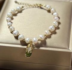 Vòng tay Ngọc Trai 5-6mm Cham Tỳ Hưu Ngọc Bích may mắn phát tài VTG011
