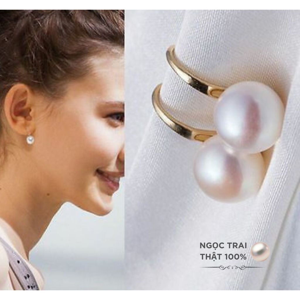 Bông Tai MADAME HIEN PEARL Hạt trai trắng 8-9mm AAA Vàng 14k dáng gót giày YM003