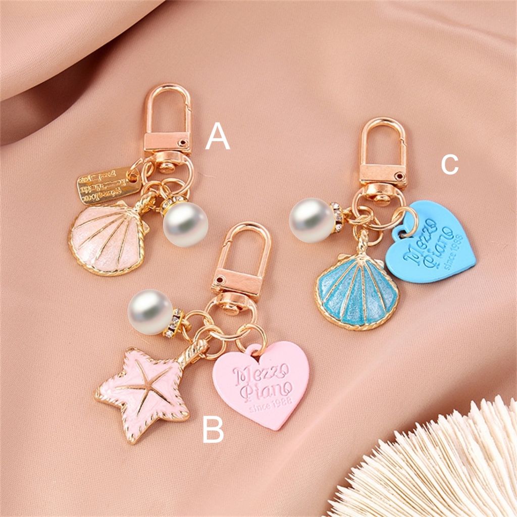 Móc Khóa Hình Vỏ Sò, Sao Biển, Trái Tim Đính Ngọc Trai Tự Nhiên Tinh Tế Dễ Thương PKK003