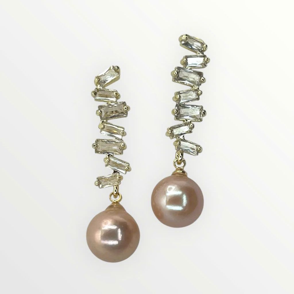 Bông Tai Kim Bạc s925 Đính Hạt Ngọc Trai Edison Tím Tròn Tự Nhiên MADAME HIEN PEARLS Cho Nữ BTT113