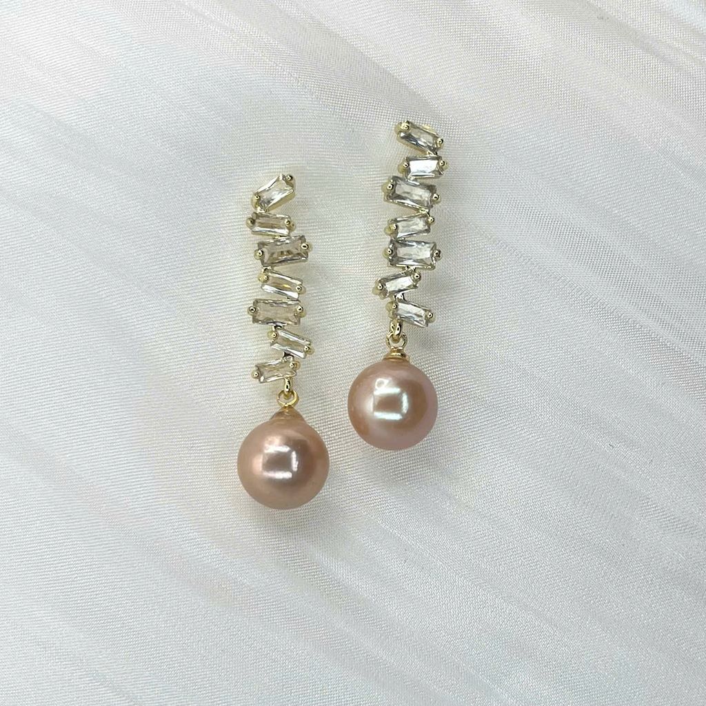 Bông Tai Kim Bạc s925 Đính Hạt Ngọc Trai Edison Tím Tròn Tự Nhiên MADAME HIEN PEARLS Cho Nữ BTT113