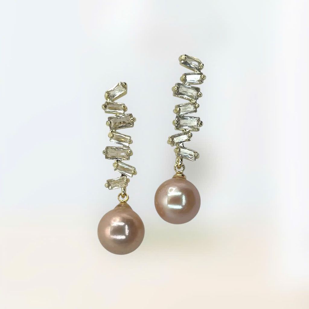 Bông Tai Kim Bạc s925 Đính Hạt Ngọc Trai Edison Tím Tròn Tự Nhiên MADAME HIEN PEARLS Cho Nữ BTT113