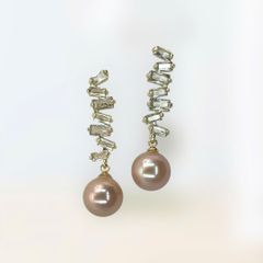 Bông Tai Kim Bạc s925 Đính Hạt Ngọc Trai Edison Tím Tròn Tự Nhiên MADAME HIEN PEARLS Cho Nữ BTT113