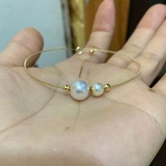 Vòng Tay Dạng Kiềng Bạc Ý s925 Dây Siêu Mịn Mặt Hạt Ngọc Trai Tròn Xuyên Tâm MADAME HIEN PEARLS VTT086