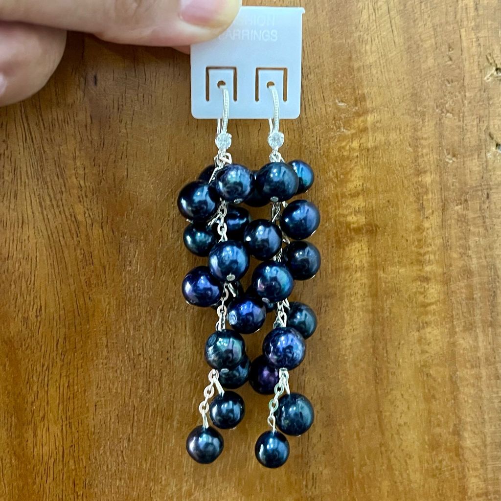 Bông Tai Bạc Đính Ngọc Trai Tua Rua Chùm Nho To Tròn Thời Trang RUNWAY MADAME HIEN PEARLS BTT066