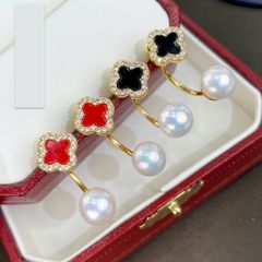 Bông Tai Kim Bạc Đính Ngọc Trai Tự Nhiên Mặt Cỏ 4 Lá Hoạ tiết LV 2 Cách Đeo MADAME HIEN PEARLS Thời Trang Nữ BTN187