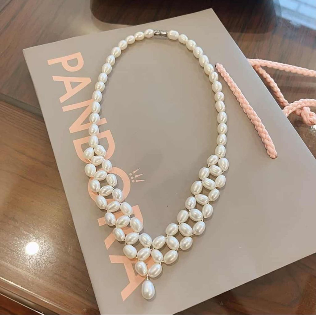 Vòng Cổ Ngọc Trai Trắng đan lớp zigzag mặt giọt nước sang trọng, quý phái CG001TR