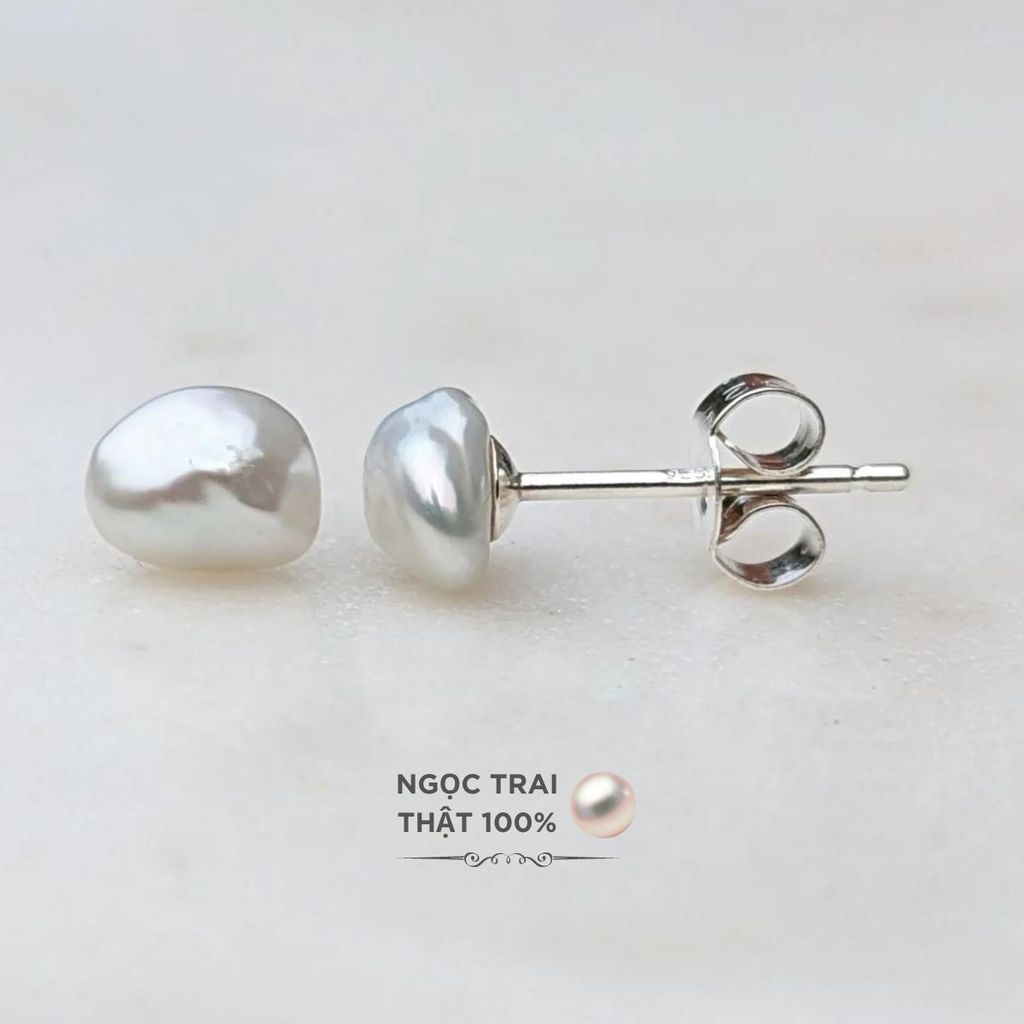 Bông Tai Mạ Bạc 925 Đính Ngọc Trai Keshi Tự Nhiên MADAME HIEN PEARLS phong cách Baroque Đơn Giản BTB009