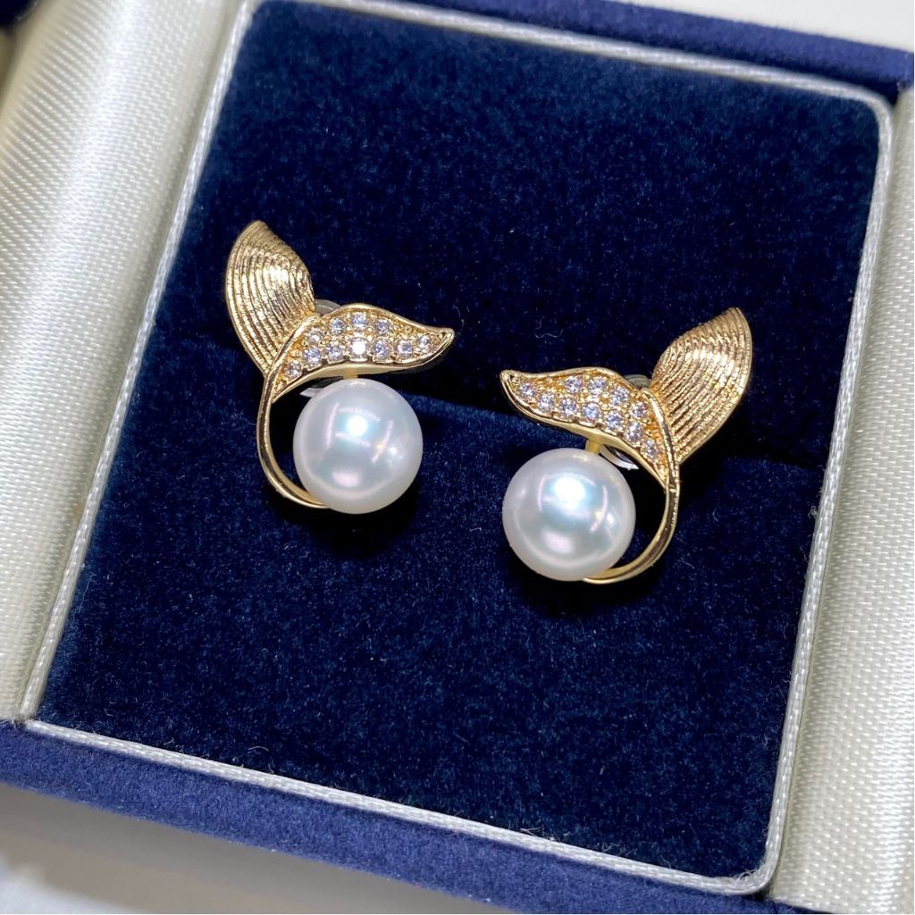 Khuyên Tai Đuôi Cá đính Đá và Ngọc Trai Tự Nhiên MADAME HIEN PEARLS đơn giản, quyến rũ cho nữ BTN011