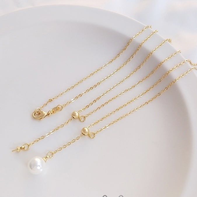 Dây Chuyền Mạ Vàng 14K Đính Ngọc Trai Tự Nhiên Hình Chữ Y Có Thể Điều Chỉnh Đơn Giản Quý Phái