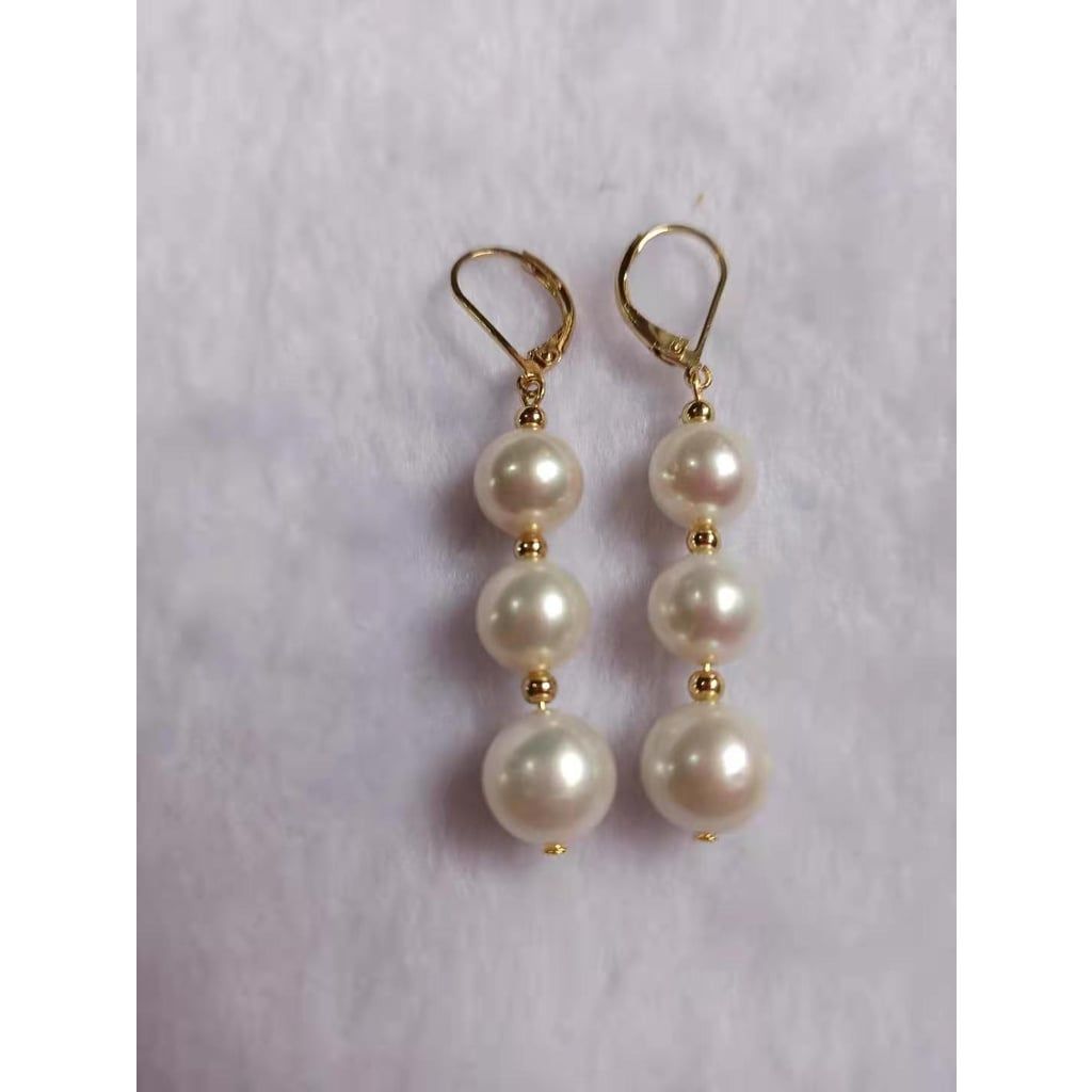 Bông Tai Vàng Thật 14k Ngọc Trai Tự Nhiên 8-9mm YM002