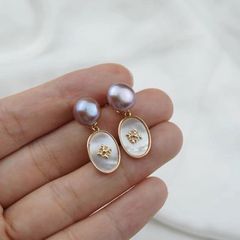 Bông Tai Bạc 925 Đính Ngọc Trai Tự Nhiên phong cách Cổ Điển sang trọng BTN042