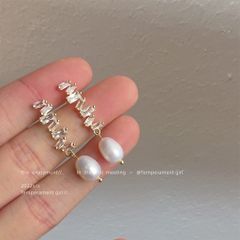 Bông Tai Mạ Bạc 925 Dáng Dài Đính Đá Tua Rua Đính Ngọc Trai Tự Nhiên Thời Trang BTG008