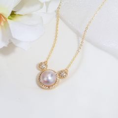Vòng cổ Bạc Mặt Hình Chuột Mickey Ngọt Ngào Dễ Thương Ngọc Trai Tự Nhiên MADAME HIEN PEARLS MN020T
