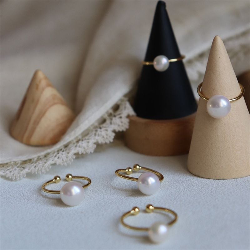 Nhẫn Ngọc Trai Tối Giản Khung Vàng Đính 1 Hạt Ngọc Trai Tự Nhiên Thời Trang NN012