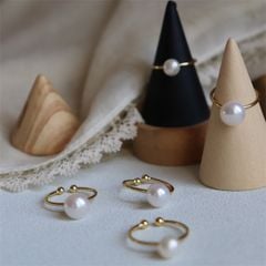 Nhẫn Ngọc Trai Tối Giản Khung Vàng Đính 1 Hạt Ngọc Trai Tự Nhiên Thời Trang NN012