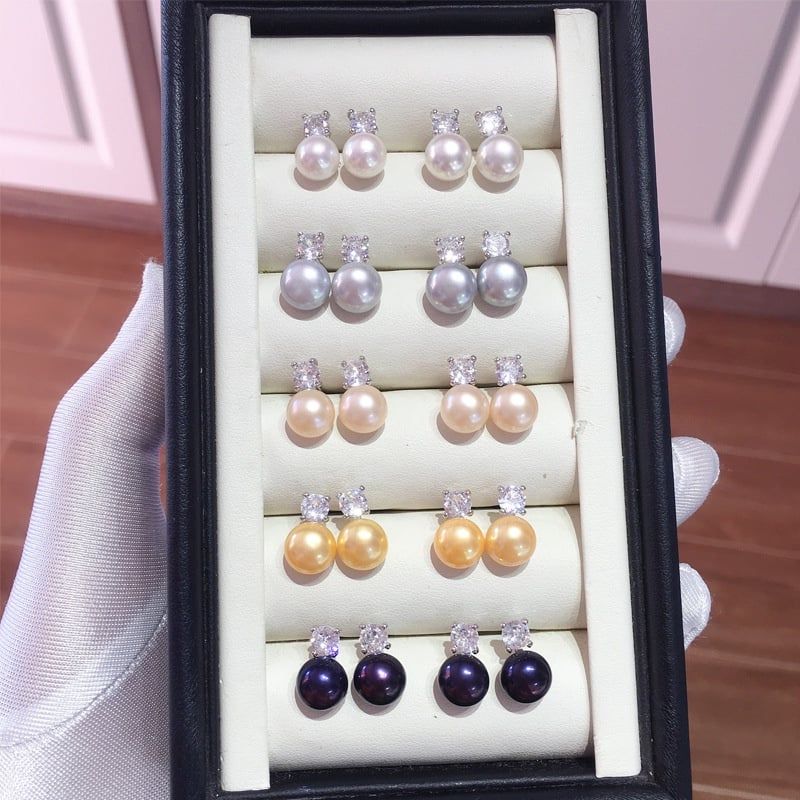 Bông Tai Bạc 925 Mạ Tối Giản Minimalist Đính Đá và Ngọc Trai Tự Nhiên MADAME HIEN PEARLS Thời Trang BTN015