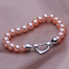 Chuỗi Vòng Tay Ngọc Trai Tự Nhiên 8-9mm khoá Tim Titan MADAME HIEN PEARLS Cho Nữ VTT019