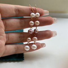 Hoa Tai Dáng Dài Đính 5 Hạt Trai Phối Tua Rua MADAME HIEN PEARLS Thời Trang BTT001