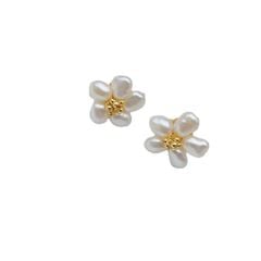 Bông Tai Mạ Bạc 925 Hình Cánh Hoa Mai 5 Cánh MADAME HIEN PEARLS Đính Ngọc Trai Phong Cách Retro BTB007