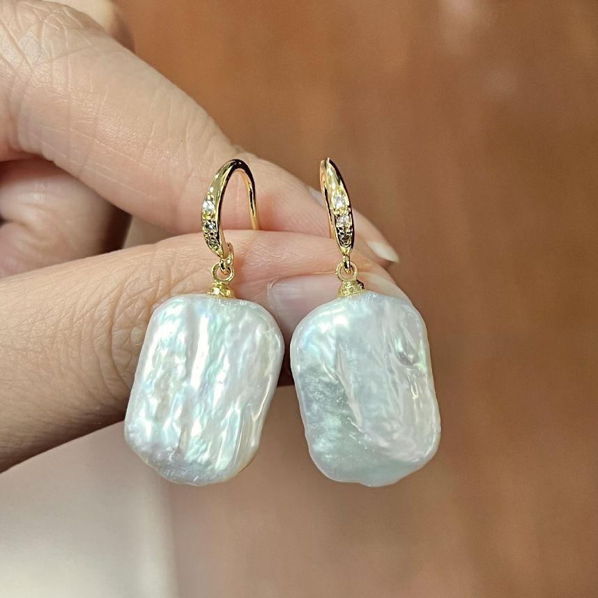 Bông tai Ngọc Trai Tự Nhiên Handmade Tua Rua Baroque Phong cách Châu Âu, sành điệu BTB005