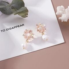 Bông Tai Mạ Vàng 18k Hình Hoa Pha Lê / Ngọc Trai Giọt Nước Sang Trọng Sành Điệu Tiệc Tùng BTG007