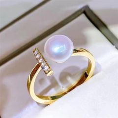 Nhẫn Cân Bằng zircon Đính Ngọc Trai Tự Nhiên Hạt tròn 8mm AAAA NN003