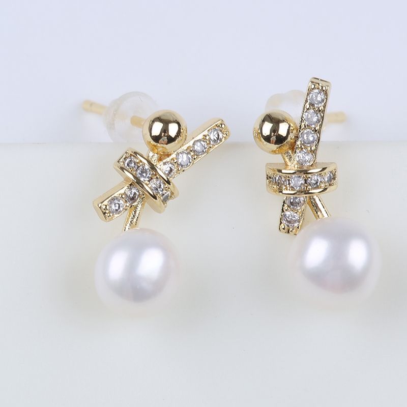 Bông Tai Ngọc Trai Kiểu Thắt Nơ Gọng Đáng Yêu MADAME HIEN PEARLS Cho Nữ BTN018