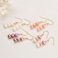 Bông Tai Bạc 925 Tua Rua 3 Hạt Ngọc Trai Tự Nhiên Dễ Thương MADAME HIEN PEARLS  BTT014
