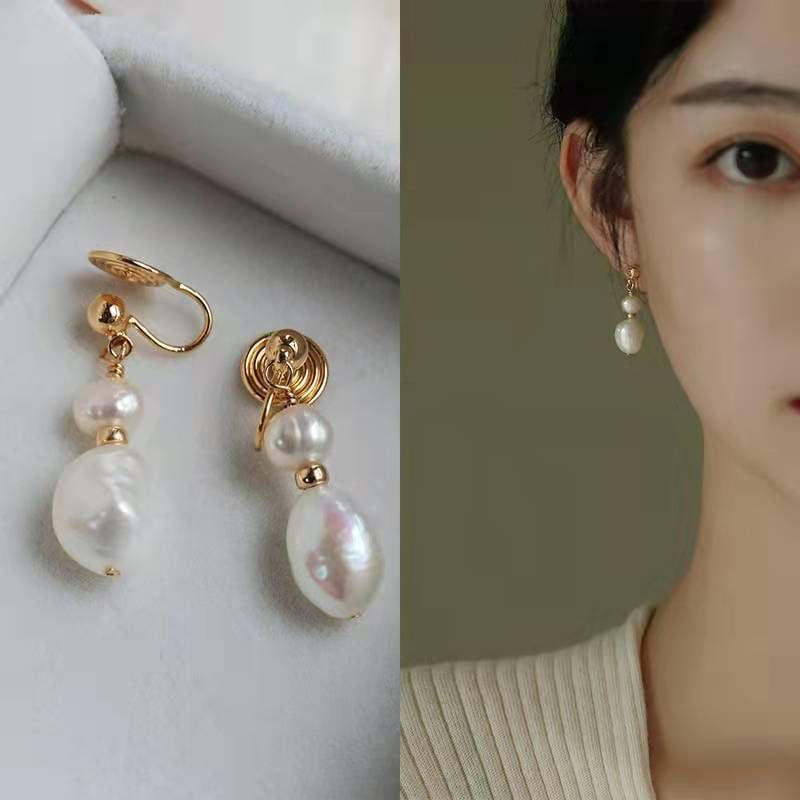 Bông Tai Ngọc Trai Tự Nhiên Cao Cấp Phong Cách Baroque BTG013