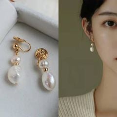 Bông Tai Ngọc Trai Tự Nhiên Cao Cấp Phong Cách Baroque BTG013