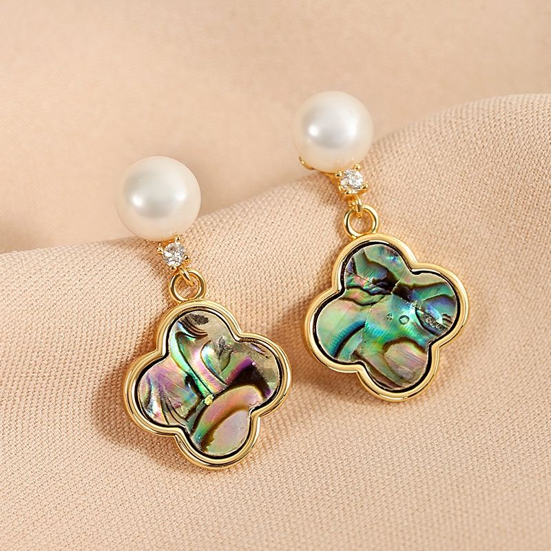 Bông Tai Bạc 925 Hình Hoa Lá Bốn Lá Vỏ Sò Xà Cừ Đính Ngọc Trai Tự Nhiên MADAME HIEN PEARLS BTN020