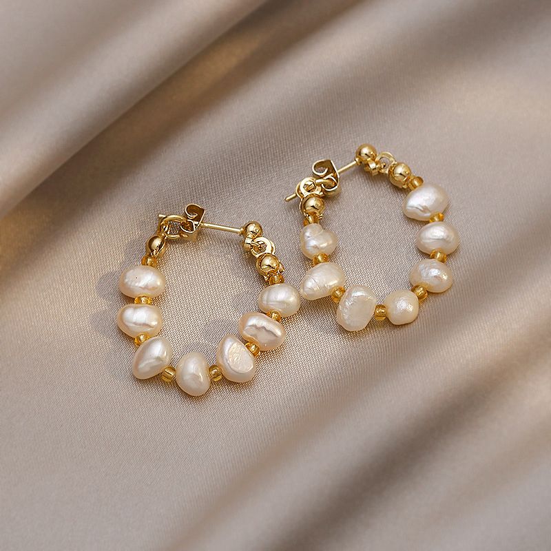 Bông Tai Vòng tròn Bạc 925 Mạ Đính Ngọc Trai Xinh Xắn MADAME HIEN PEARLS Thời Trang Nữ Tính BTB008