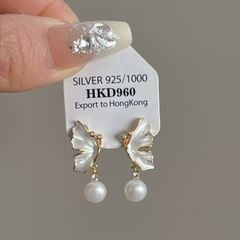 Bông Tai Hình Bướm Trắng Đính Ngọc Trai MADAME HIEN PEARLS Xinh Xắn Phong Cách Châu Âu BTN031