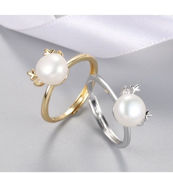 Nhẫn Đính Ngọc Trai Tự Nhiên Freesize Thời Trang Cá Tính Dáng Hưu Rừng MADAME HIEN PEARLS Cho Nữ NN006