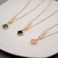 Vòng cổ Ngọc Trai Nuôi Tự Nhiên Mặt Cỏ Bốn Lá Đơn Giản MN016