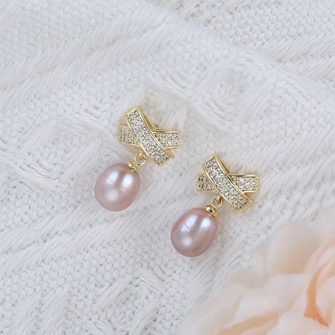 Bông Tai Ngọc Trai MADAME HIEN PEARLS Phối Đá quý phái, sắc màu tươi mới BTG004