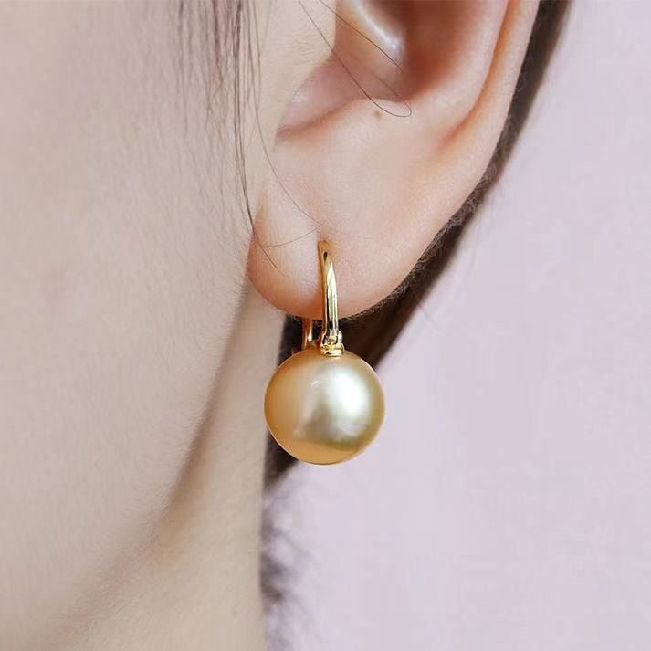 Bông Tai Ngọc Trai Tự Nhiên Xà Cừ Vàng Sâm Panh Tròn Hoàn Hảo Và Không Lỗ Xỏ Hạt Tự Nhiên XC012