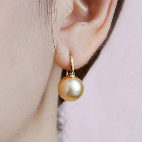 Bông Tai Ngọc Trai Tự Nhiên Xà Cừ Vàng Sâm Panh Tròn Hoàn Hảo Và Không Lỗ Xỏ Hạt Tự Nhiên XC012